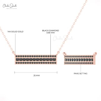 Rectangular Bar Chain Necklace In 14k Real Gold Black Diamond Hallmarked Fine Jewelry