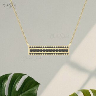 Rectangular Bar Chain Necklace In 14k Real Gold Black Diamond Hallmarked Fine Jewelry