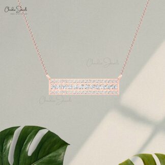 Minimal Cluster Bar Necklace With 0.65 Ct White Diamond Chain Necklaces In 14k Real Gold