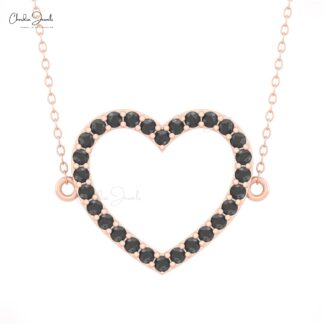 Eternity Heart Shape Necklace With 2mm Black Diamond Open Minimal Necklace In 14k Gold