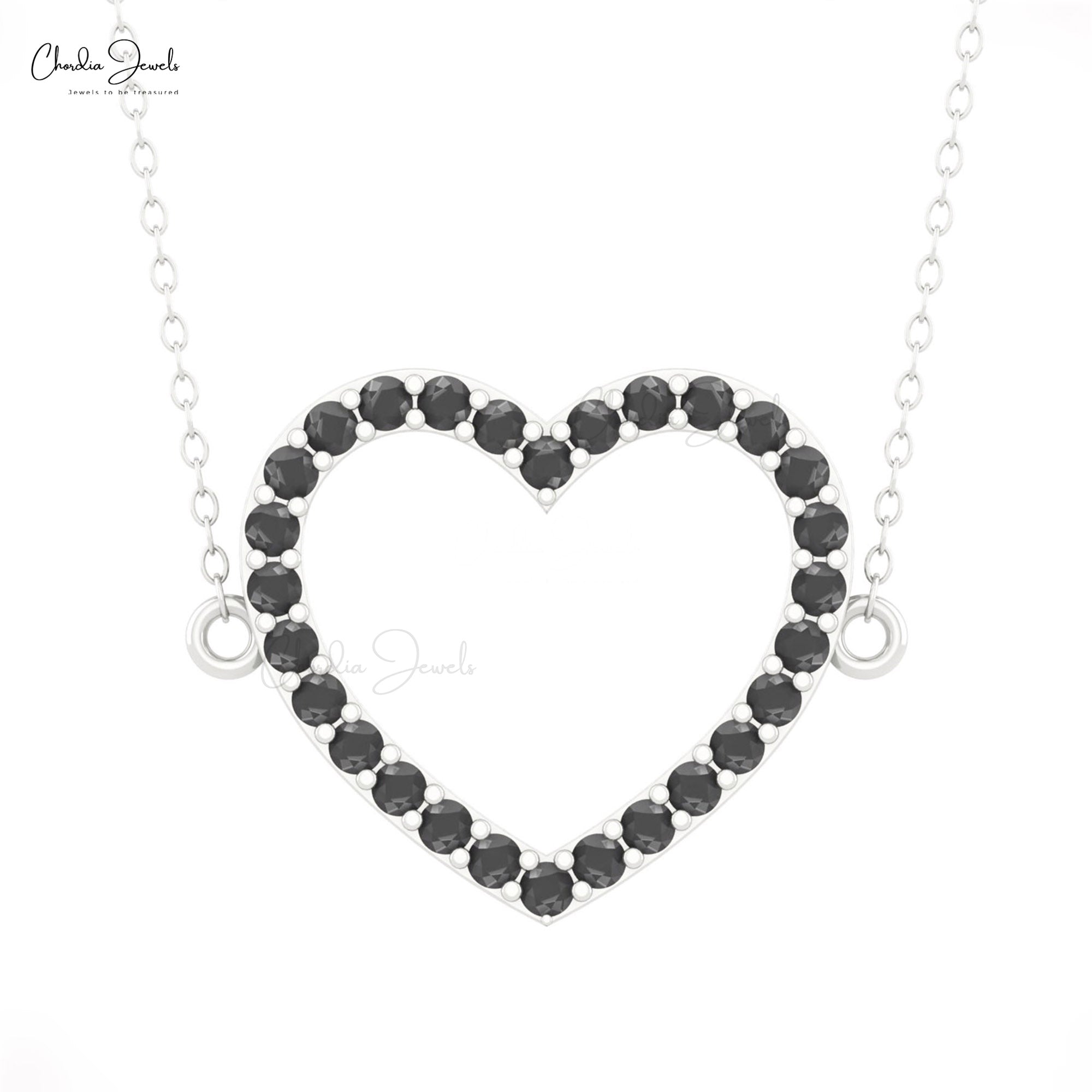 Eternity Heart Shape Necklace With 2mm Black Diamond Open Minimal Necklace In 14k Gold