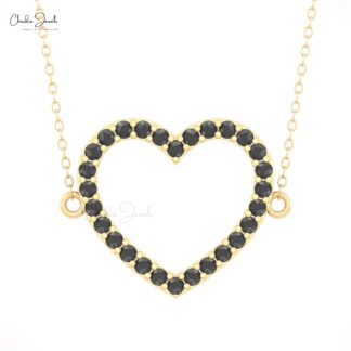 Eternity Heart Shape Necklace With 2mm Black Diamond Open Minimal Necklace In 14k Gold