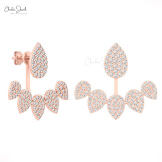 Detachable Cluster Stud With 1.20mm White Diamond 14k Real Gold Cuff Earrings For Her