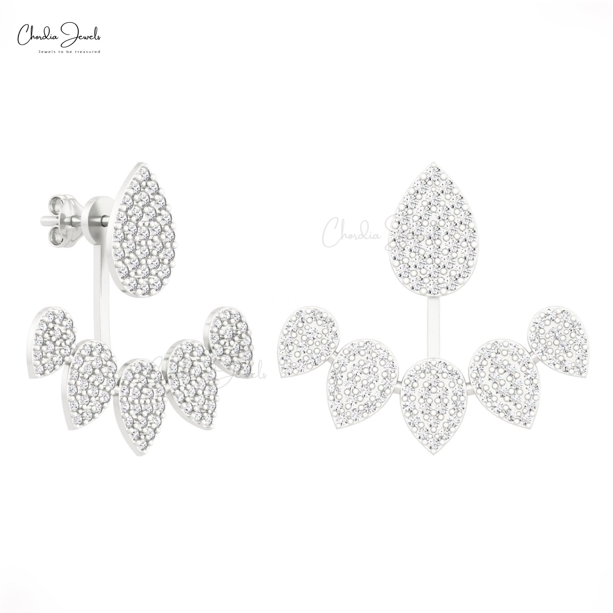Detachable Cluster Stud With 1.20mm White Diamond 14k Real Gold Cuff Earrings For Her