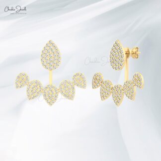 Detachable Cluster Stud With 1.20mm White Diamond 14k Real Gold Cuff Earrings For Her