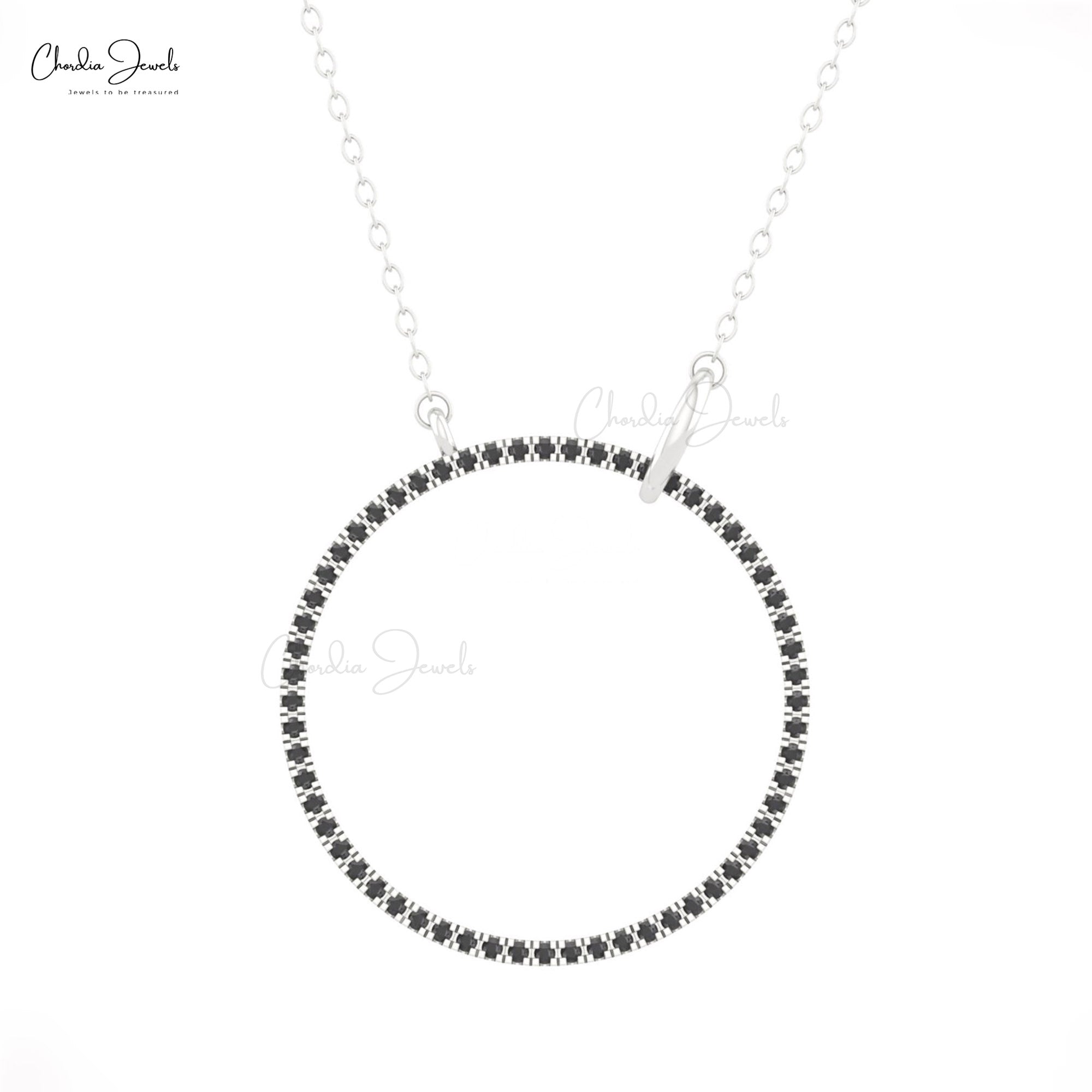 Open Circle Eternity Necklace With 0.30 Ct Black Diamond Chain Necklace In 14k Real Gold