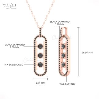 Move 10 Pendant with 14k Real Gold Black Diamond Bezel Set Moving Stone Pendant
