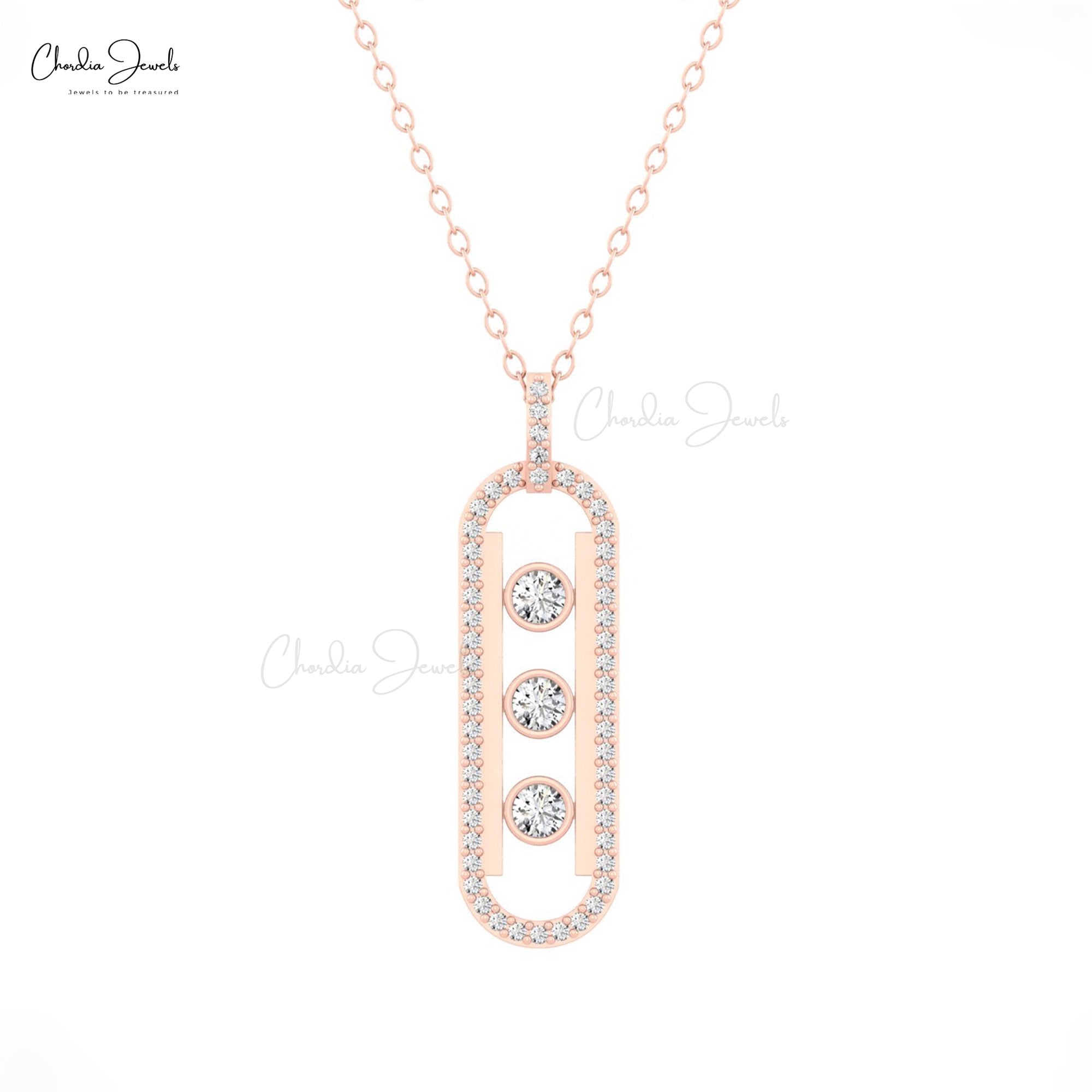 Moving Stone Pendant In 14k Pure Gold Round Diamond Handcraft Move 10 Necklaces