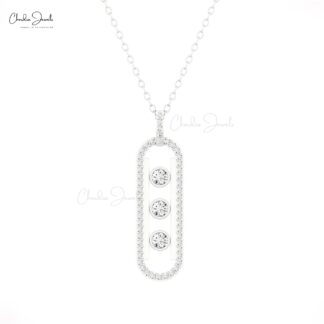 Moving Stone Pendant In 14k Pure Gold Round Diamond Handcraft Move 10 Necklaces