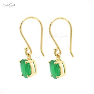 Natural Emerald Dangle Earrings In 14k Yellow Gold