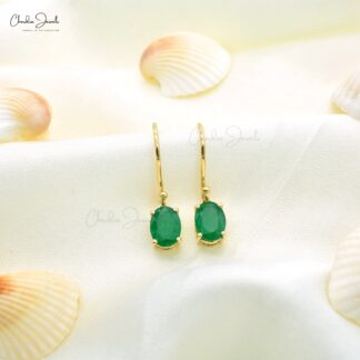 Natural Emerald Dangle Earrings In 14k Yellow Gold