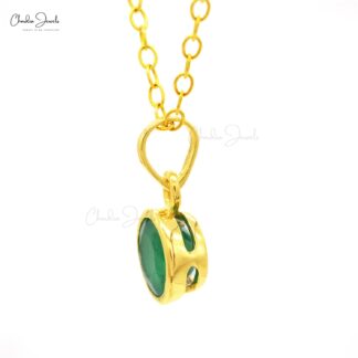 Round Emerald Single Stone Charm Pendant In 14k Real Gold