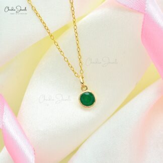 Round Emerald Single Stone Charm Pendant In 14k Real Gold