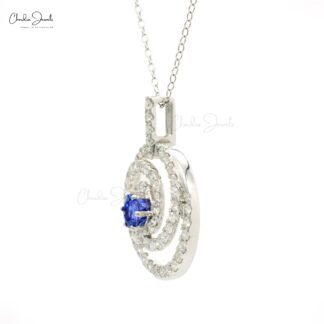 Round Tanzanite Spiral Certified Necklace In 14k White Gold Swirl Diamond Chain Necklaces