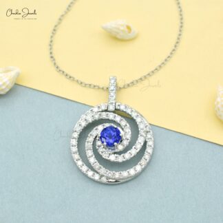 Round Tanzanite Spiral Certified Necklace In 14k White Gold Swirl Diamond Chain Necklaces