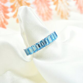 Natural 5x3mm Swiss Blue Topaz Eternity Band 14k Solid White Gold December Birthstone Ring