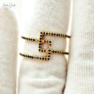 Round Black Diamond Bypass Ring With Real 14k Yellow Gold Hallmark Stack Band Rings