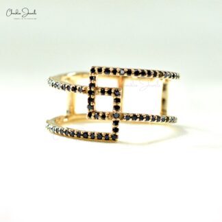 Round Black Diamond Bypass Ring With Real 14k Yellow Gold Hallmark Stack Band Rings