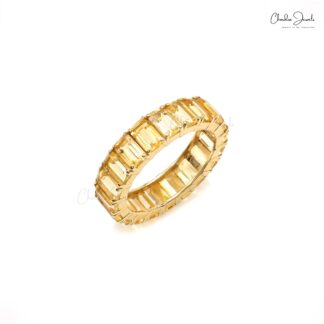 5.57Ct Octagon Citrine Eternity Wedding Band 14k Solid Yellow Gold Rings For Women