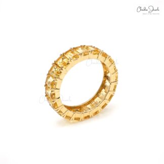 AAA Citrine Full Eternity Ring In 14k Real Yellow Gold Engagement Stacking Band Rings
