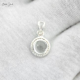 Round White Topaz Spiral Pendant In High Polished 925 Silver Solitaire Women Necklace
