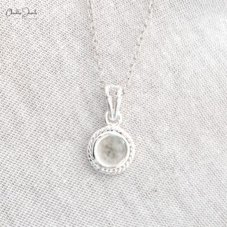 Round White Topaz Spiral Pendant In High Polished 925 Silver Solitaire Women Necklace