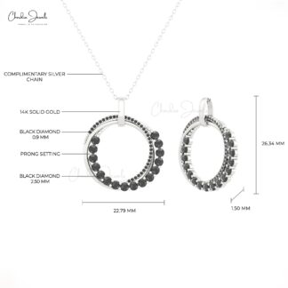 Dual Eternity Circle Pendant In 14k Real Gold Black Diamond 2.5mm Round Cut Pendants