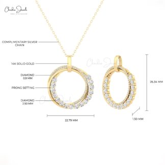 Open Circle Overlapping Pendant With 1.15 Ct White Diamond 14k Solid Gold Unique Necklace
