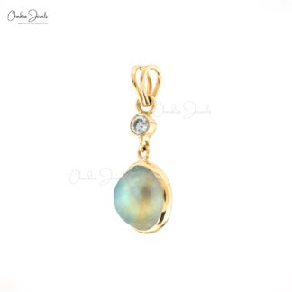 Round Rainbow Moonstone Dangling Pendant In Pure 14k Yellow Gold Diamond Fine Jewelry
