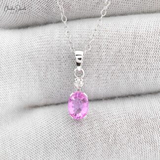 Double Birthstone Charm in 0.47 Ct Pink Sapphire Diamond Pendant In 14k White Gold