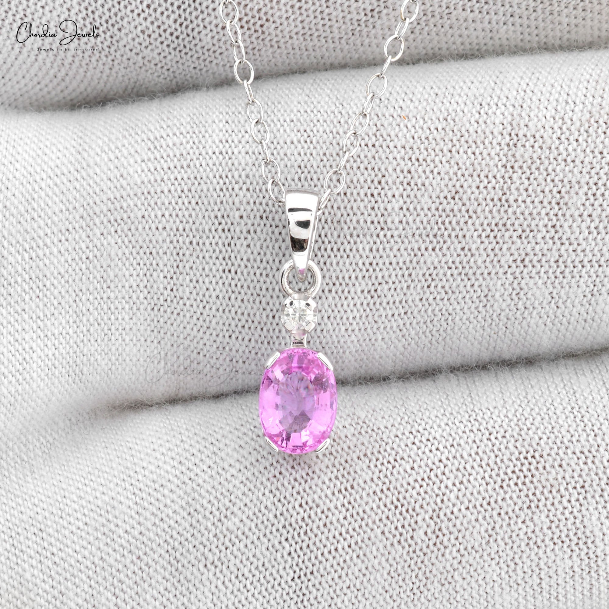 Double Birthstone Charm in 0.47 Ct Pink Sapphire Diamond Pendant In 14k White Gold