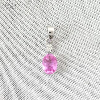 Double Birthstone Charm in 0.47 Ct Pink Sapphire Diamond Pendant In 14k White Gold