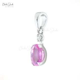Double Birthstone Charm in 0.47 Ct Pink Sapphire Diamond Pendant In 14k White Gold