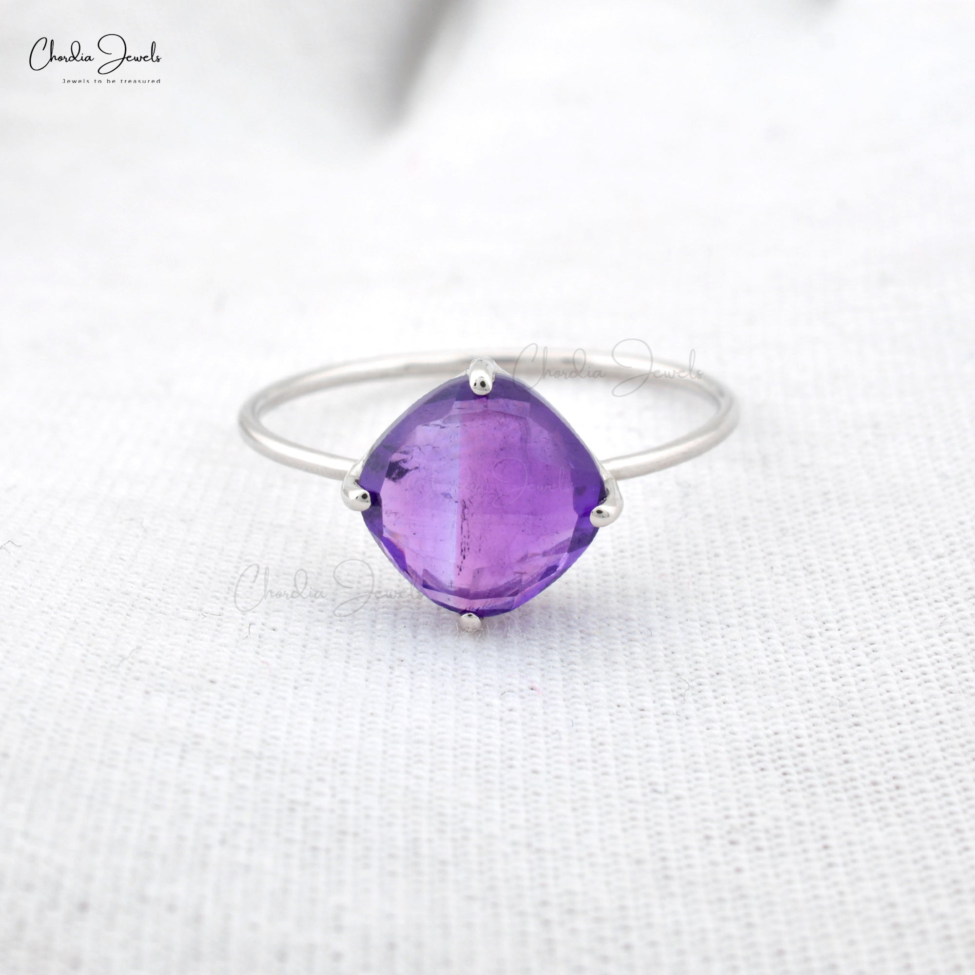 Natural Amethyst Gemstone Solitaire Ring 14k Solid Gold 2.4ct February Birthstone Ring