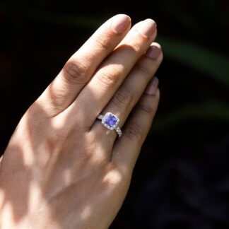 Natural Tanzanite Halo Ring In 14k Real White Gold Diamond Wedding Certified Rings For Her