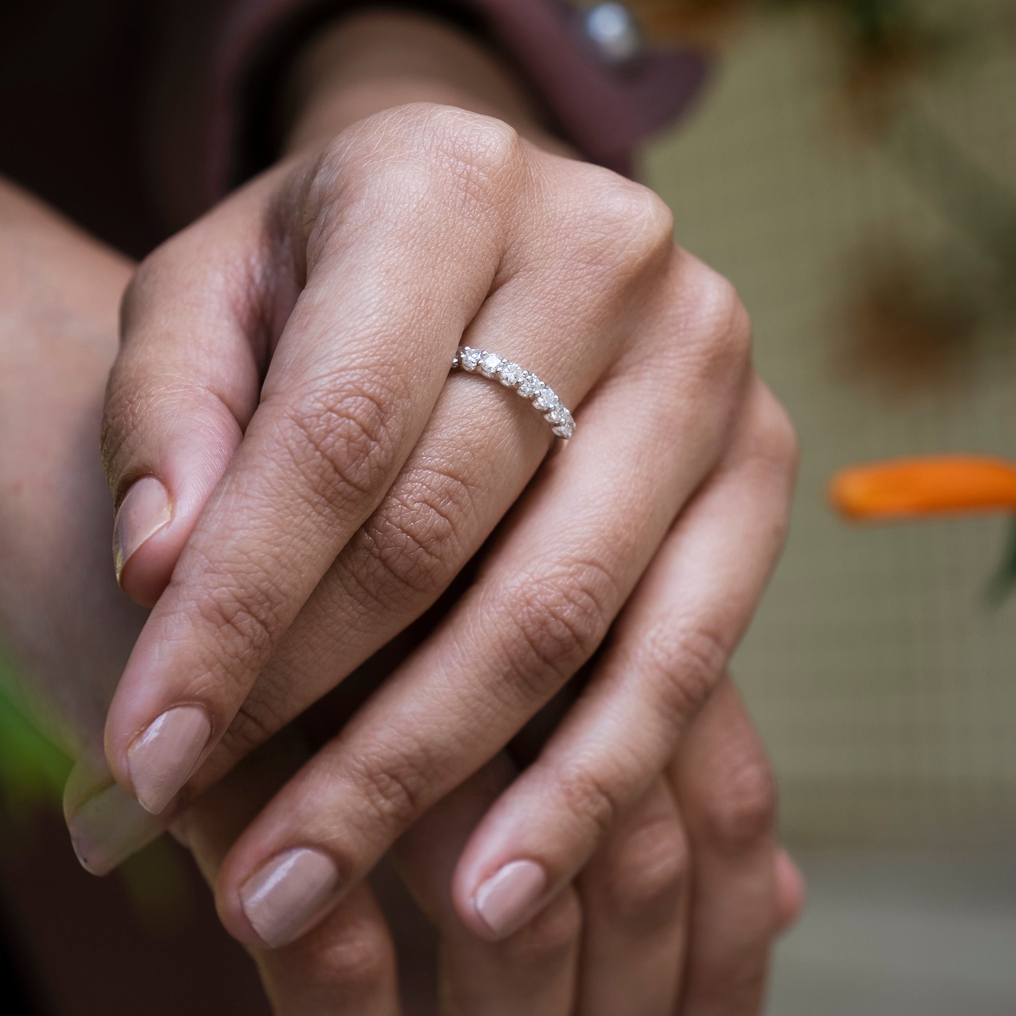 Solid 14k White Gold Wedding Band With 0.69 Ct Diamond Half Eternity Stack Certified Ring