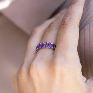 Real 14k White Gold Full Eternity Ring With 4.4 Ct Amethyst Gemstone Stack Band Rings