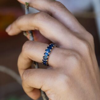 Blue Sapphire Eternity Band in 14K Solid Yellow Gold