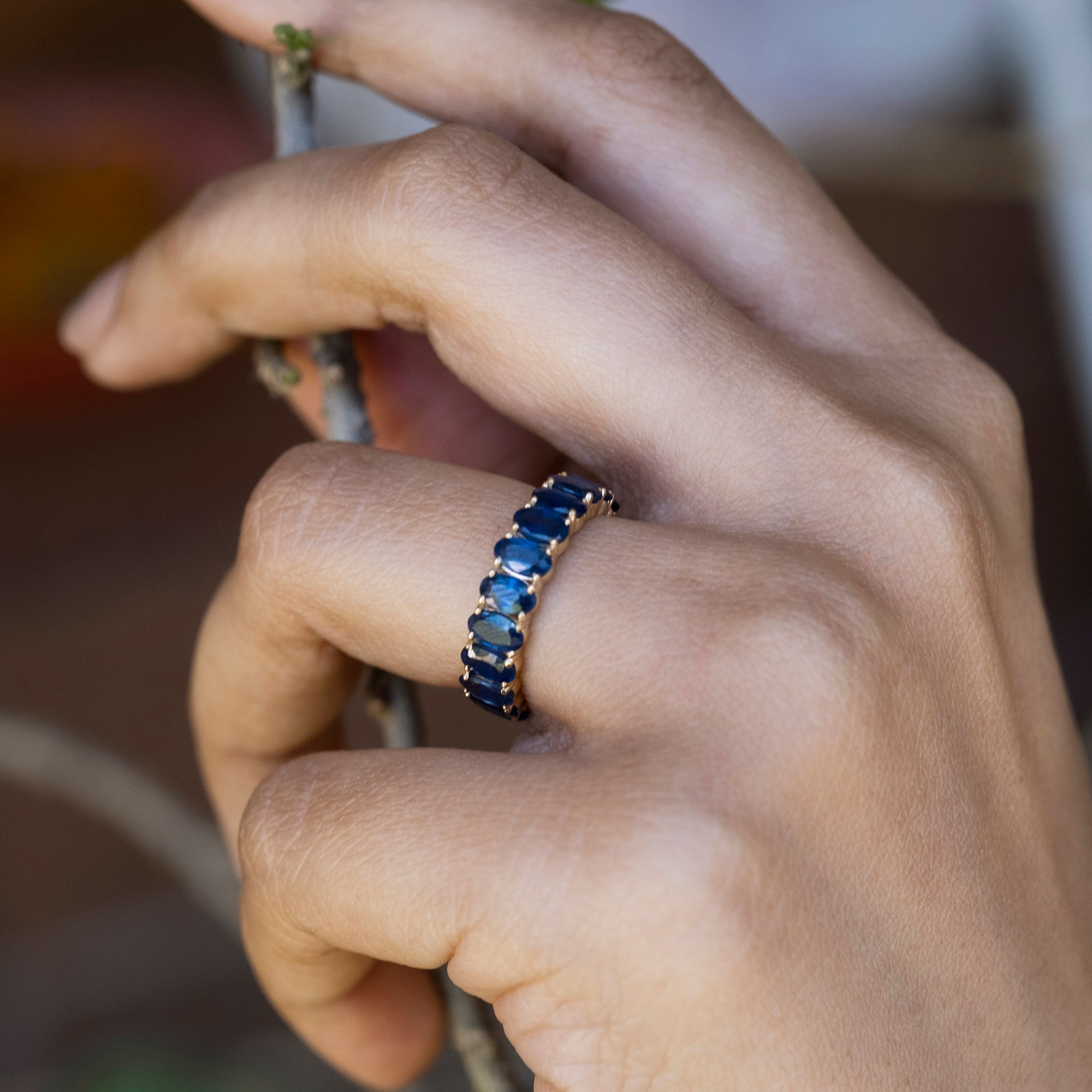 Blue Sapphire Eternity Band in 14K Solid Yellow Gold