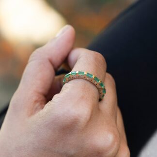Baguette Emerald Eternity Band In 14k Yellow Gold IGI Certified Gemstone Bridal Ring