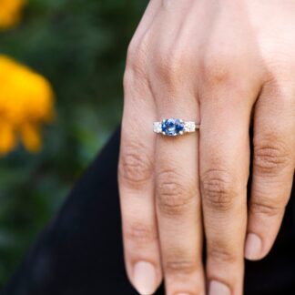 IGI Certified 3 Stone Ring In 14k White Gold Oval Tanzanite Diamond Proposal Rings