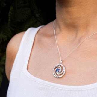 Round Tanzanite Spiral Certified Necklace In 14k White Gold Swirl Diamond Chain Necklaces