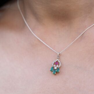 Natural Multi-Gemstones Dangling Pendant In 14k Yellow Gold