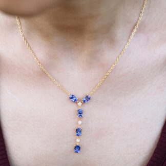 Statement Diamond Chain Necklace In 14k Yellow Gold Tanzanite 7x5mm Gemstone Necklaces