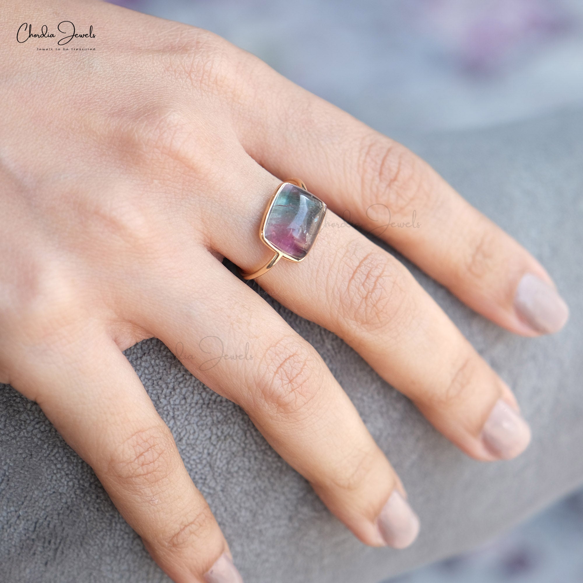 Single Stone Statement Ring in 14k Yellow Gold Bio Tourmaline 10.42 Ct Cushion Gemstone Ring