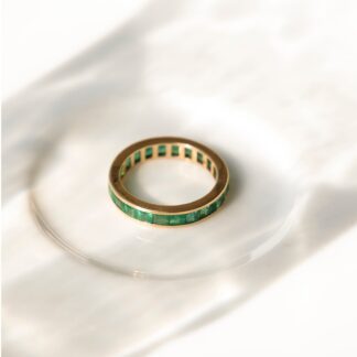 Square Cut Dainty Band In 14k Pure Gold Emerald 3mm Gemstone Full Eternity Ring For Her