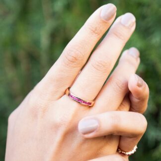 Genuine Pink Sapphire Half Eternity Ring In 14k Rose Gold Gemstone Fine Jewelry For Her