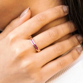 Genuine Pink Sapphire Half Eternity Ring In 14k Rose Gold Gemstone Fine Jewelry For Her