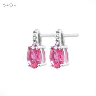 AAA Pink Tourmaline 2 Stone Earrings In 14k White Gold G-H Diamond Fine Bridal Jewelry