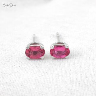 Solitaire Gemstone Studs With 0.88 Ct Pink Tourmaline 14k Pure White Gold Dainty Earrings